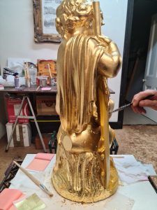 Boy and Paddle Statue with 24k Gold Leaf