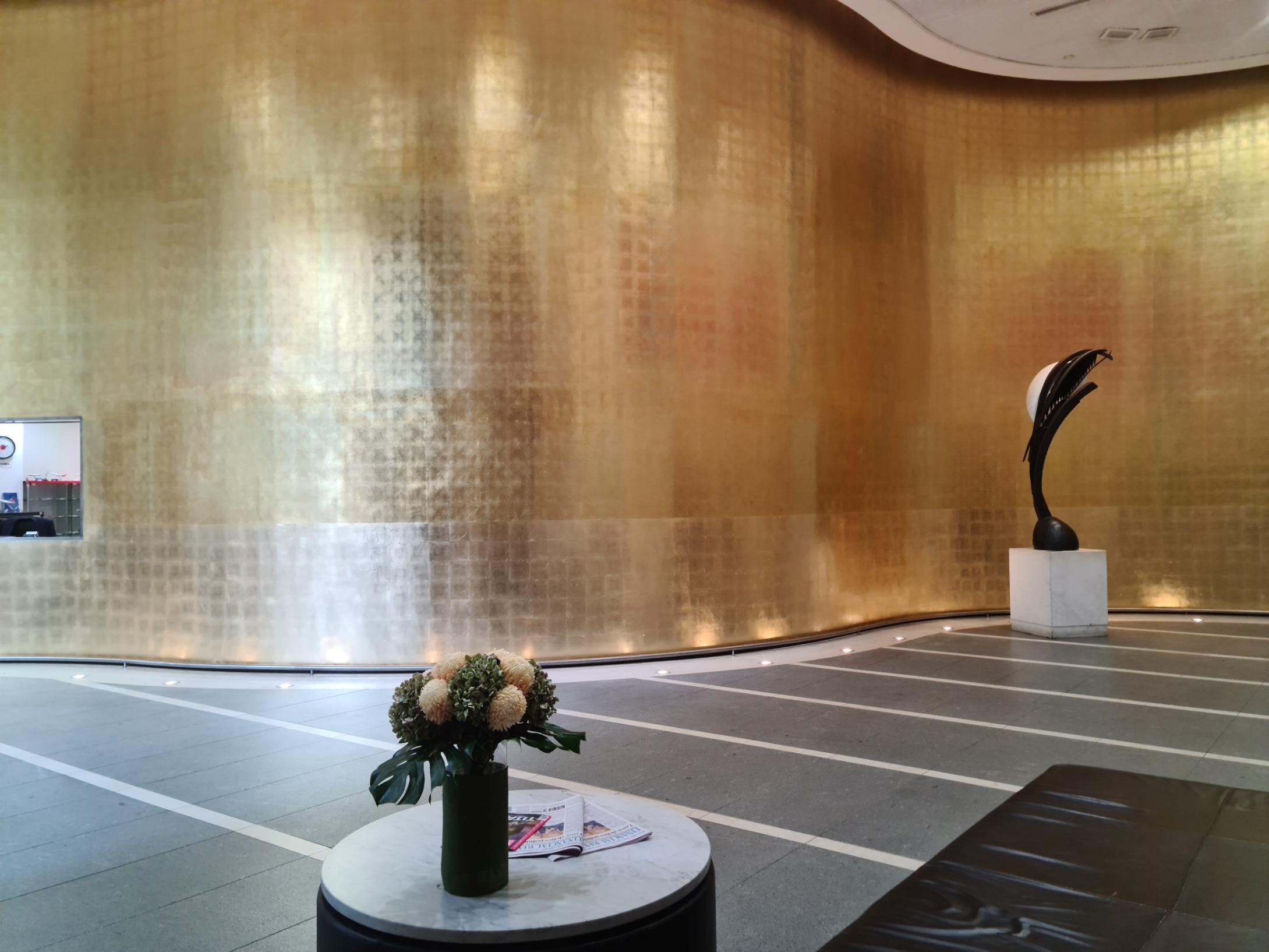 A gold-leafed wall in an office building at number 2 Bulletin Street, Sydney.