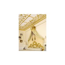 A gold gilded bedroom and ceiling.