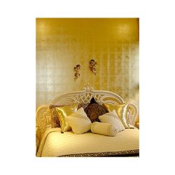 A gold-leafed bedroom wall.