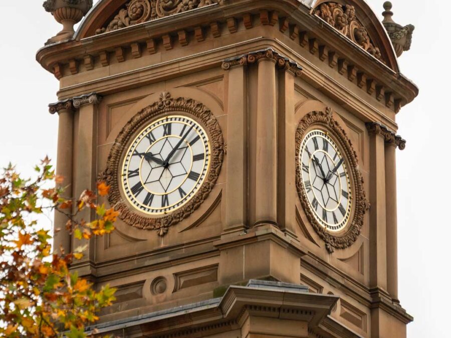 The gold gilded rings of the Sydney Town Hall clockfaces