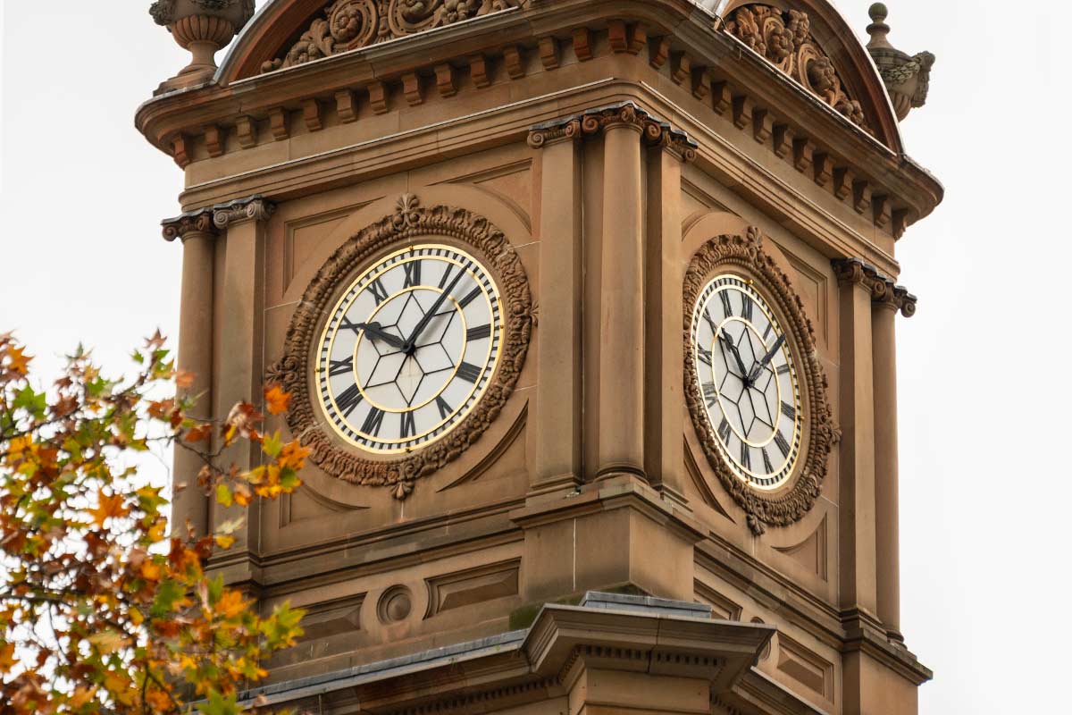 The gold gilded rings of the Sydney Town Hall clockfaces