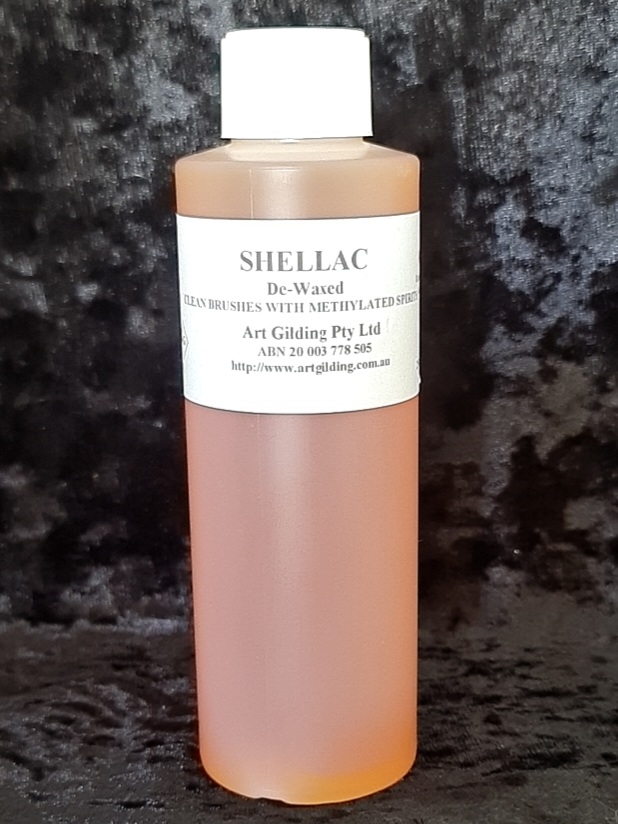 A bottle of de-waxed shellac, 250ml.