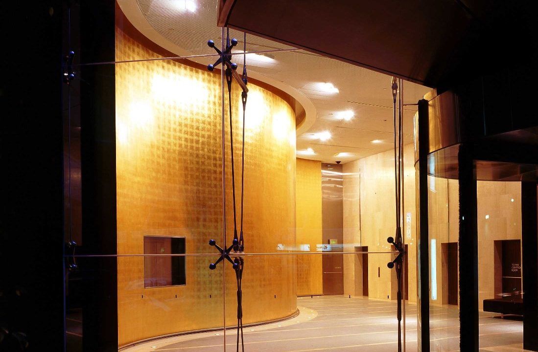 A gold-leafed wall in an office building at number 2 Bulletin Street, Sydney.