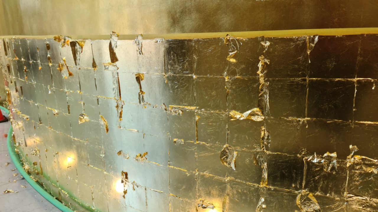 A gold-leafed wall in an office building at number 2 Bulletin Street, Sydney.