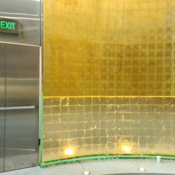 A gold-leafed wall in an office building at number 2 Bulletin Street, Sydney.